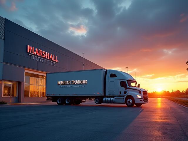 Modern logistics hub in Maryland with Marshall Trucking vehicles