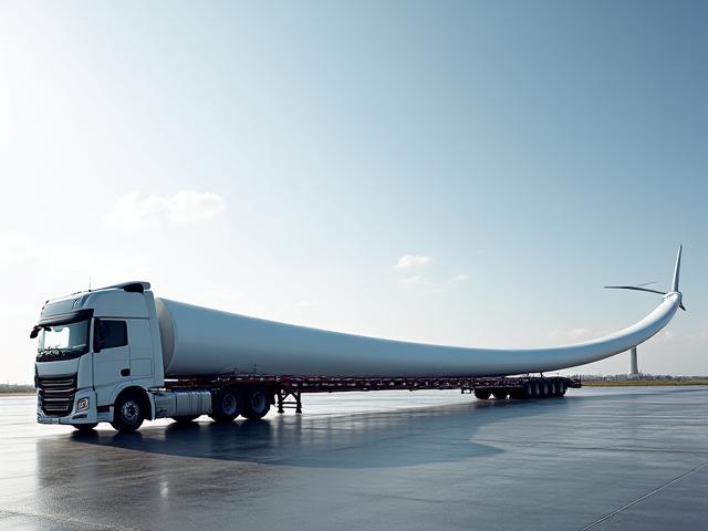 Extendable trailer transporting long wind turbine components