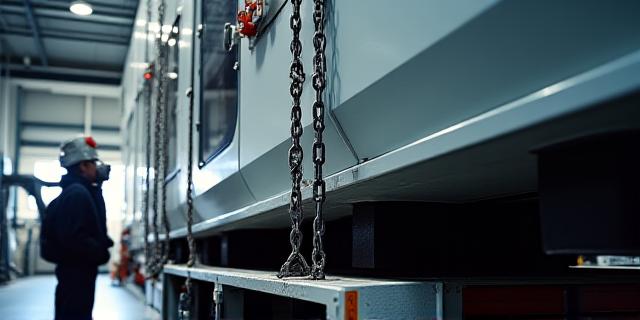 Large scale CNC manufacturing machine during transport