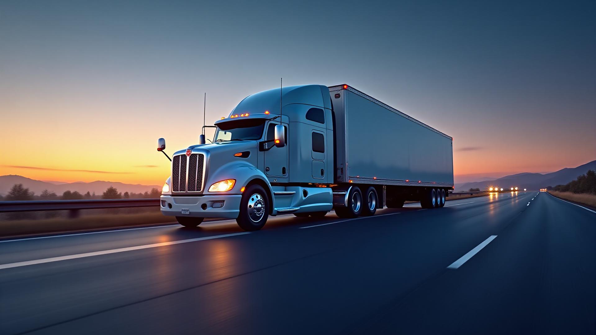Modern Marshall Trucking fleet on highway at dusk