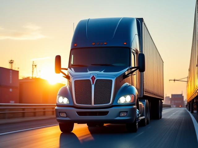 Heavy duty truck moving through a regional logistics hub in Maryland