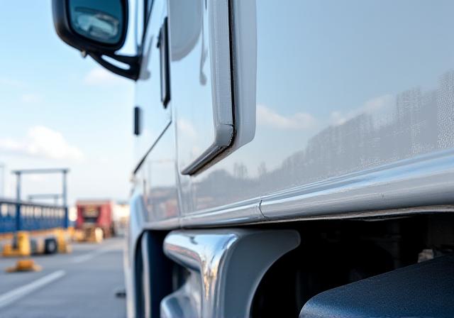 Close up of a Marshall Trucking logistics trailer and tractor unit
